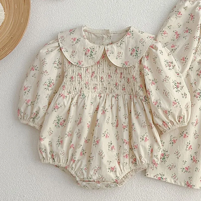 New Baby Clothing Floral One Piece Infant Newborn Baby Girl Bodysuits Polk Collar Princess Sweet Kids Romper Jumpsuit Newborns