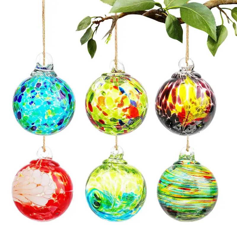 6pcs Creative Hand Blown Glass Friendship Balls Hangable Hand Blown Glass Ball Ornament For Home Garden Patio Decoration