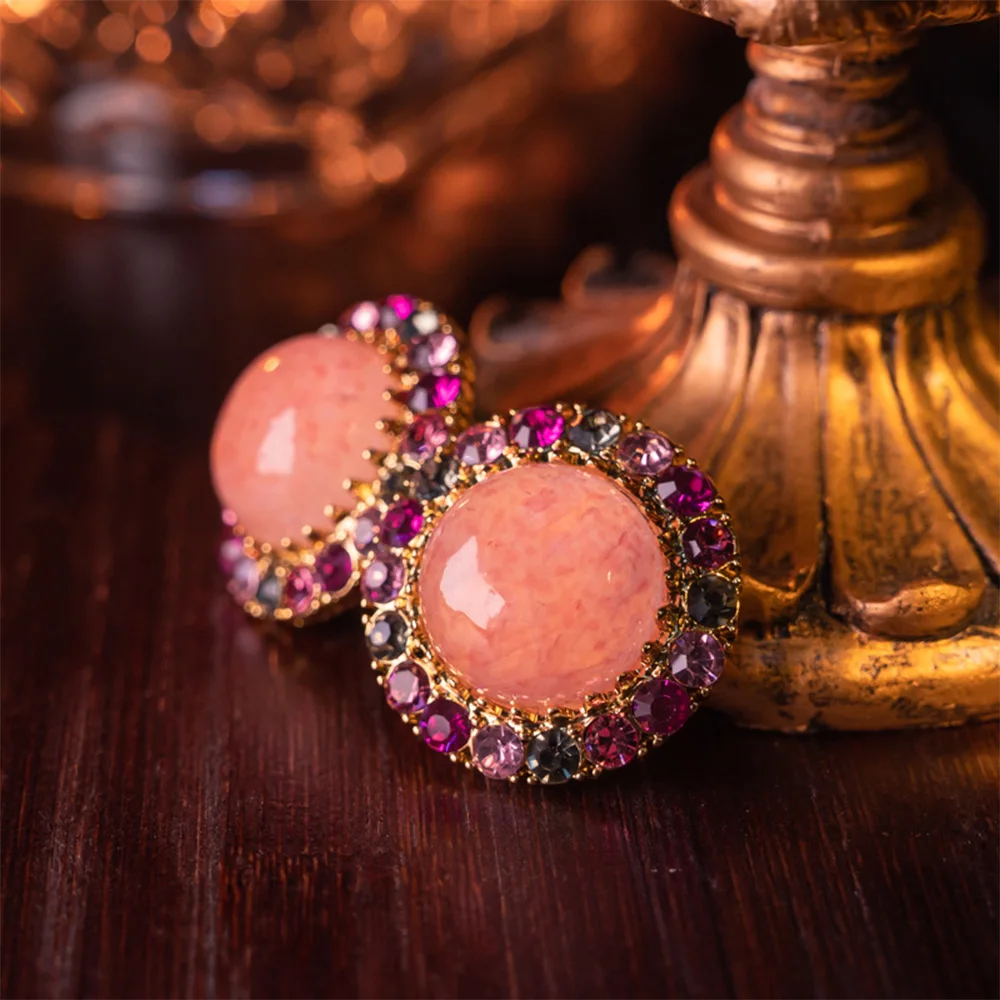 Medieval vintage natural powder crystal studded with rhinestone brooch earrings for women‘s girl party gift jewlry whosale