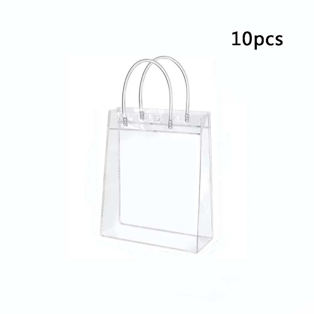 

1/10Pcs Portable PVC Transparent Gift Bag Waterproof Hand Loop Reusable Tote Bag with Button Cosmetic Bag Wedding Birthday Party