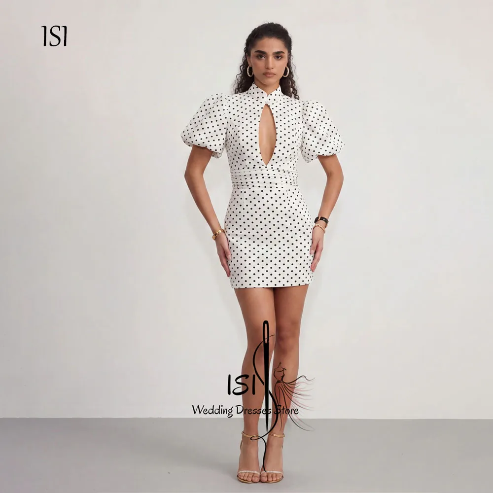 Vestidos de Fiesta ISI Únicos con Puntos Negros, Vestidos de Cóctel para Graduación, Vestidos de Noche con Cuello Halter, Vestidos de Gala Personalizados