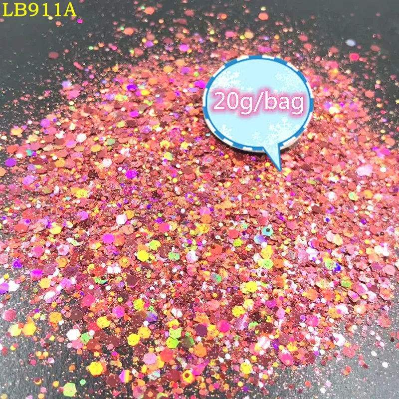 Rose Gold 3D Holographic Nail Glitter Sequins Mix Hexagon Shape Chunky Laser Flake Manicure Nails Art Accessories 20Grams/Bag