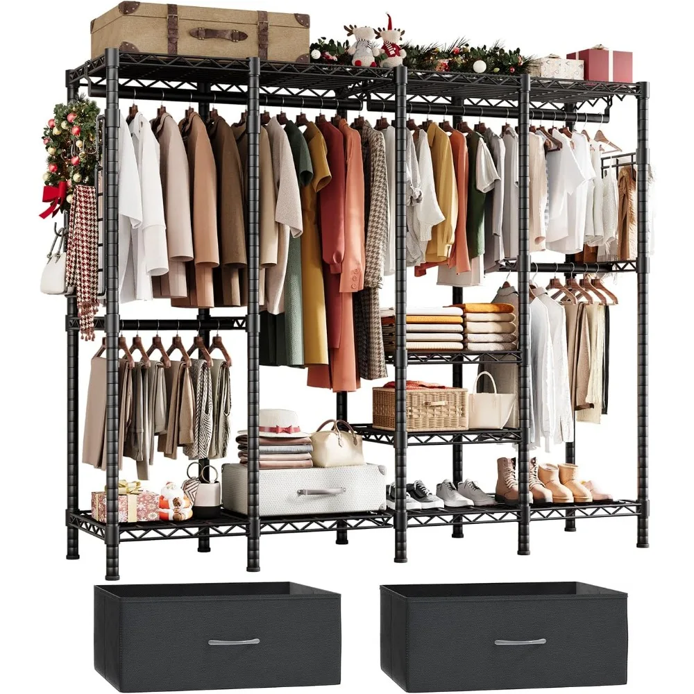 

Heavy Duty Clothes Rack Portable Closet with Adjustable Shelves Freestanding Wardrobe Closet Rack with Drawers