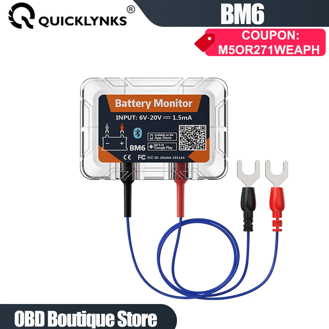 

QUICKLYNKS BM6 Wireless Bluetooth 4.0 12V Battery Monitory With Car Battery Health Check APP Monitoring Battery For Android IOS