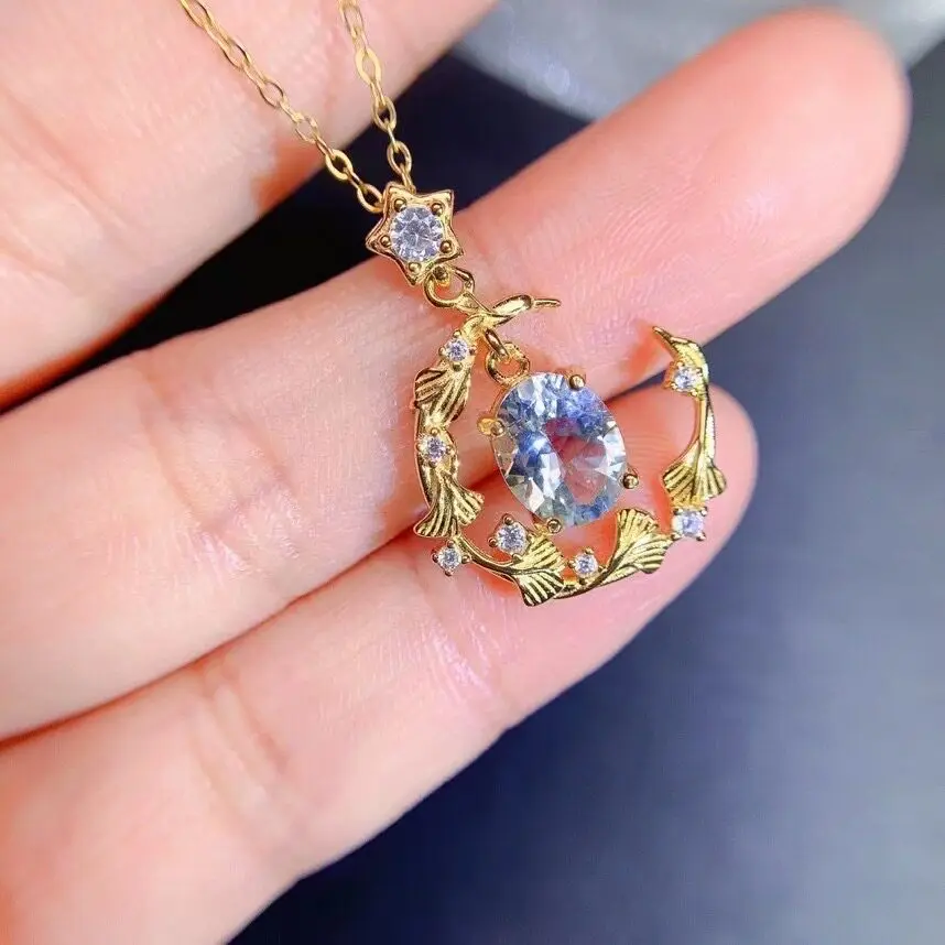 Fashionable Elegant Sweet Natural  Aquamarine Pendant 7mm*9mm with 925 Silve Aquamarine Pendant Solid 925 Silver Jewelry