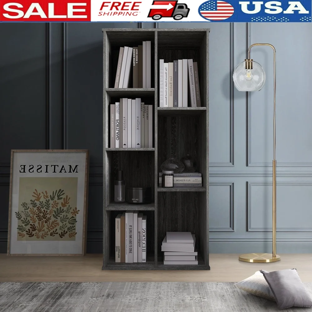 

7-Cube Open Shelf Bookcase Durable Engineered Wood Storage Solution Minimalist Design Home Office Living Room Easy Assembly