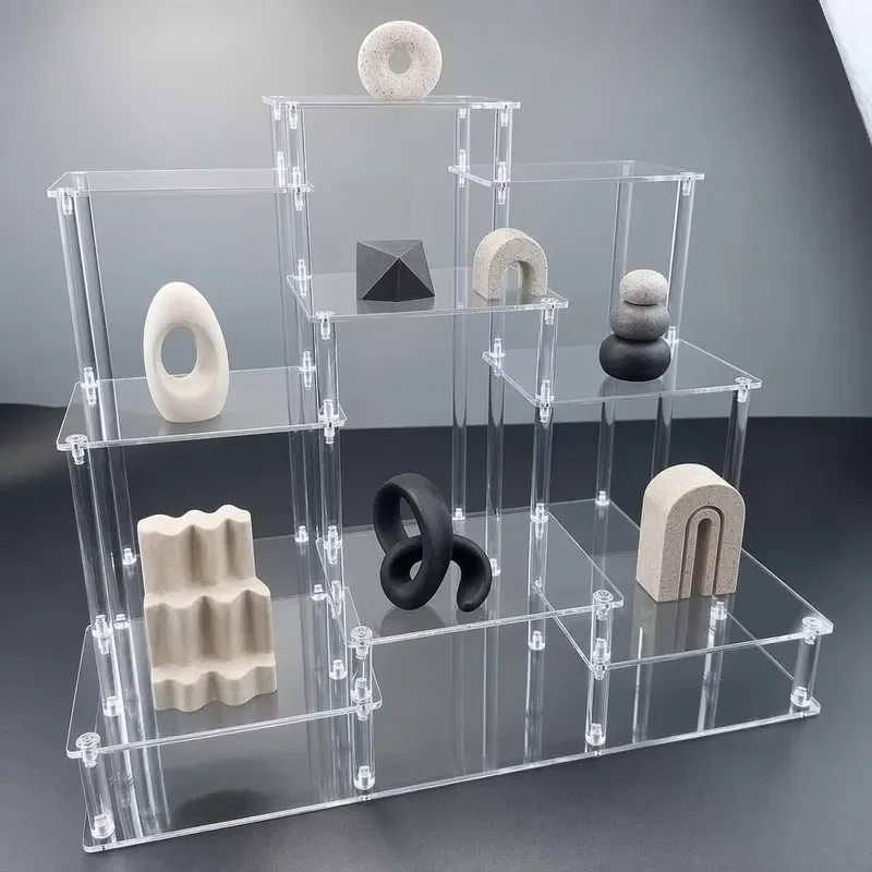 Customizable Clear Acrylic Display Stand Multi Tier Display Rack for Collection Retail Exhibition Healing Stone Decor