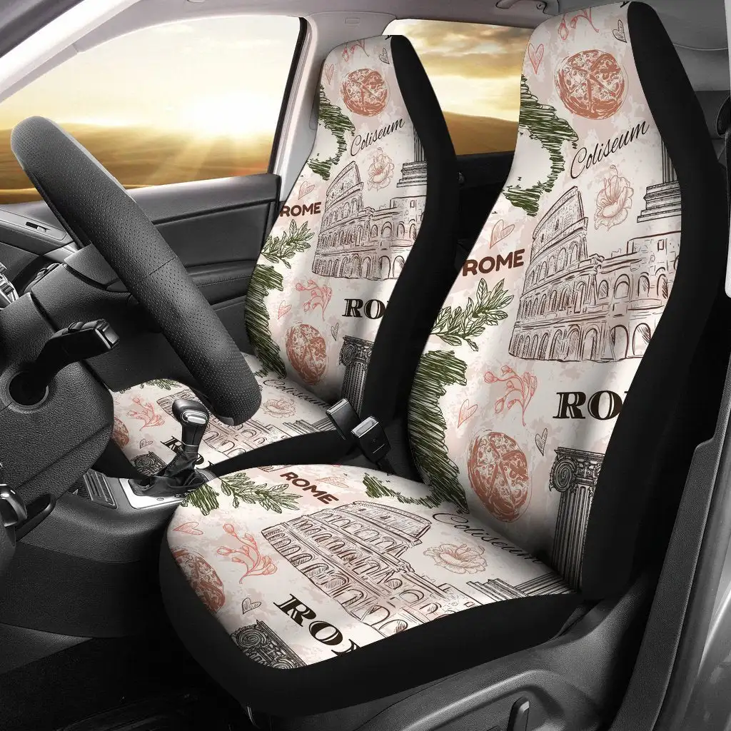 Rome Print Pattern Seat Cover Car Seat Covers Set 2 Pc, Car Accessories Car Mats