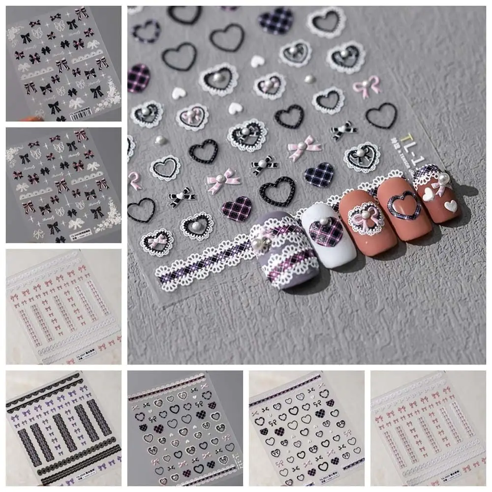 Pink White Black Lace Lace Bow Nail Stickers Pearl Bow Stickers Nail Accessories Bowknot Nail Decals Manicure Ornaments