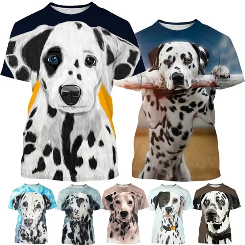 Summer Short-Sleeved Men\'s T-Shirt 3D Animal Dalmatian Funny T-Shirt Anime Cute Aalmatian Shiba Inu Street Slothing Women Tees