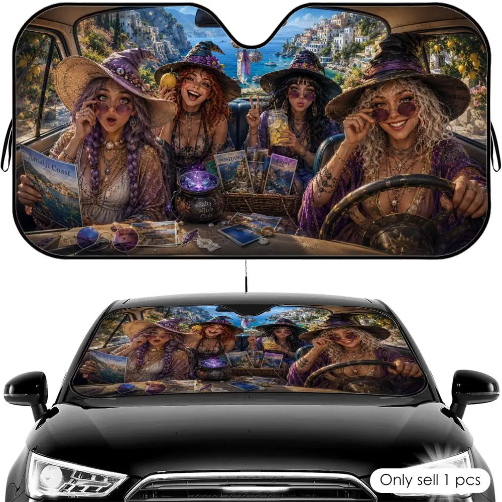 

Funny Witch Driving Sun Visor Car Windshield Sun Shade UV Protection Heat Insulation Cover Universal Sun Protector