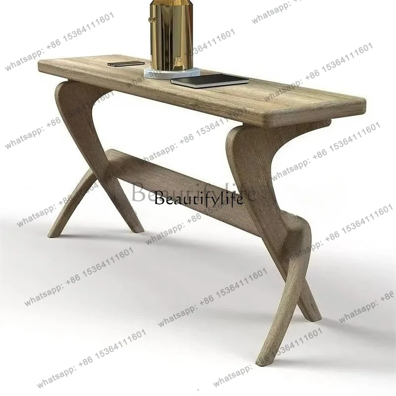 Factory Direct Medieval solid wood entrance table, living room wall end view table, ash wood long case table, small apartment na