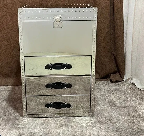 Light Luxury Bright Stainless Steel Mirror Locker Three Pumping Side Cabinet Against The Wall To Store Fashion Creativity