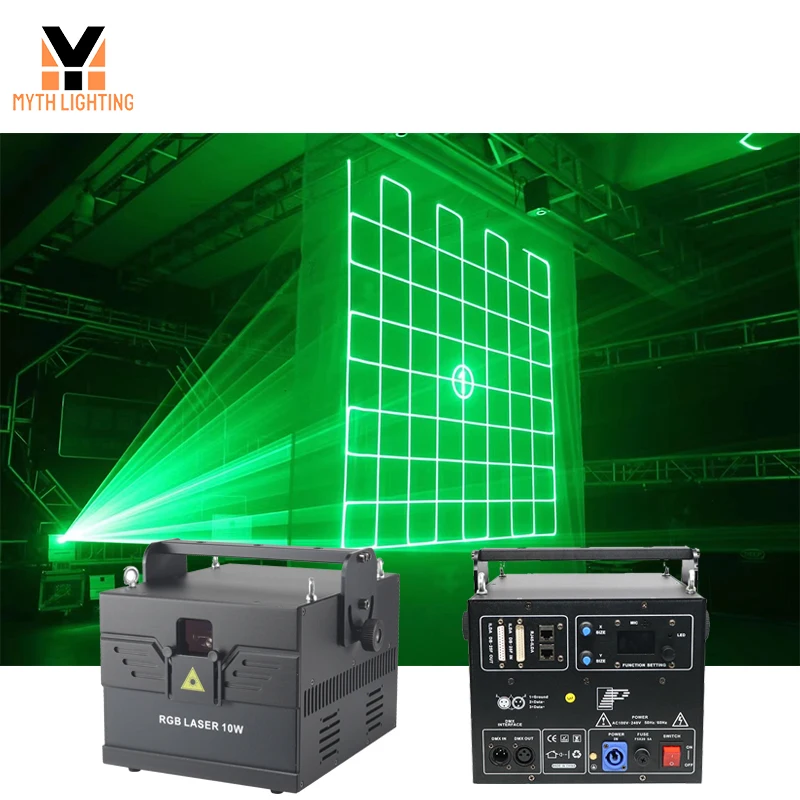 Professional 10W RGB Laser Scanner Projector Stage Lighting Beam 40KPPS ILDA Concert Bar Powerful DMX Disco Dj Lamp