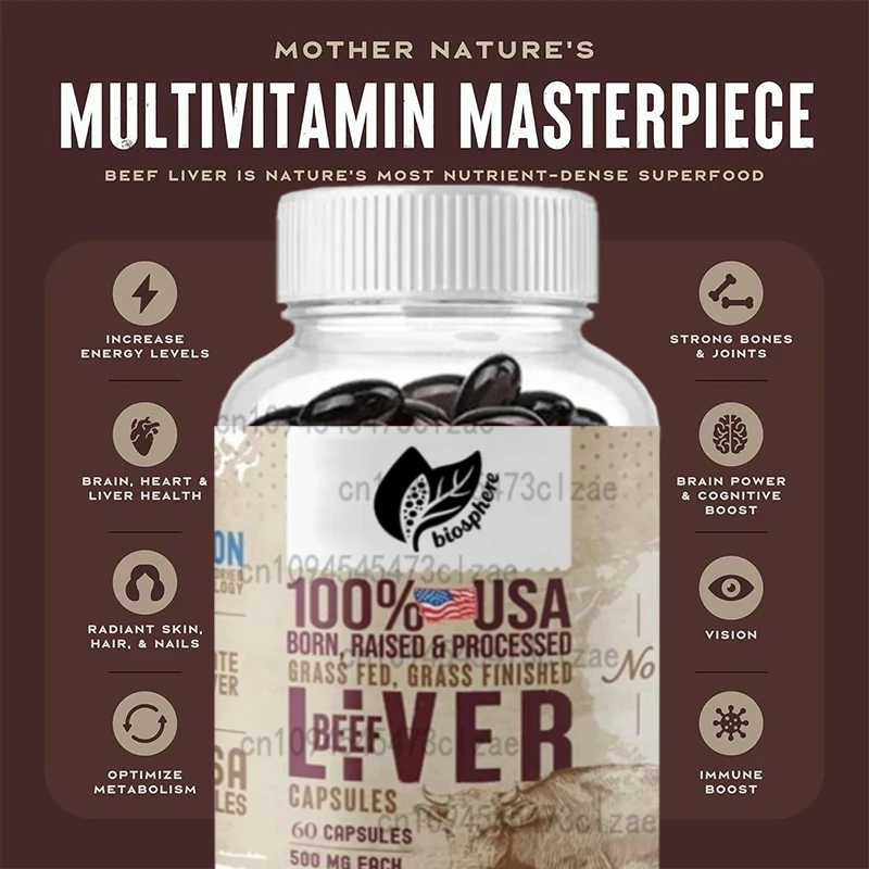 

Grass Fed Beef Liver Capsules - Maximum Strength Energy - Non GMO, Allergen Free, Beef Liver Supplement