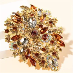 1pcs Retro Exaggerated Temperament Large Crystal Glass Brooches for Women Luxury Multicolor Rhinestone Pins
