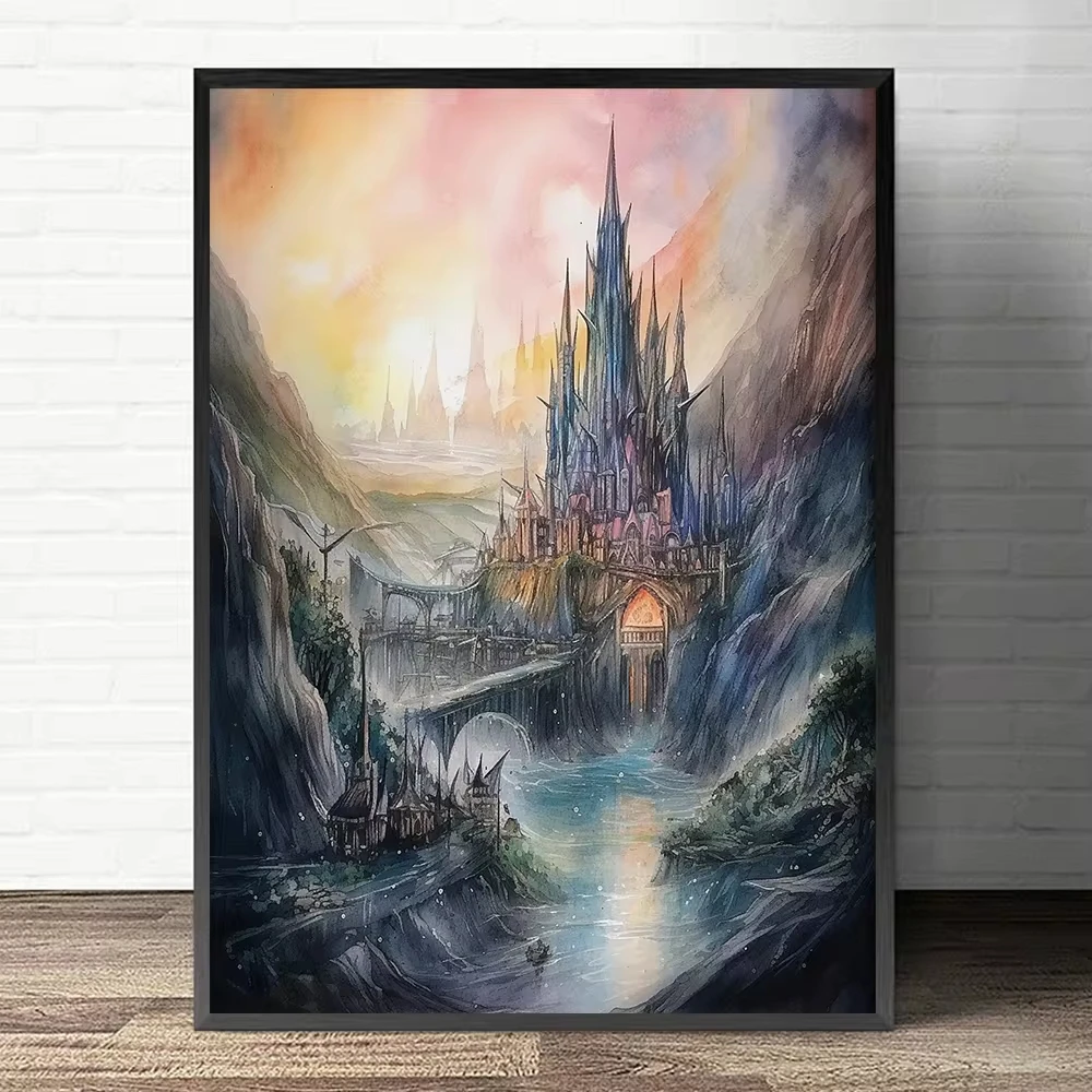 Watercolor Middle Earth Classic Magic Movie Rivendell Canvas Art Ring Posters and Prints Wall Painting Living Room Home Decor