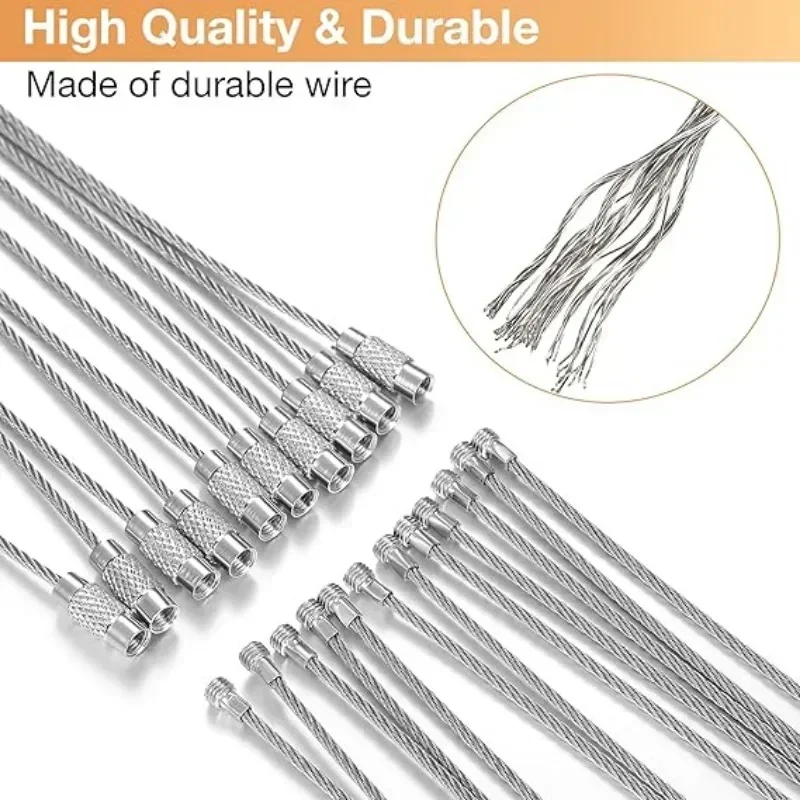 Metal Keychain Tag Ropes Stainless Steel Wire Cable Loop Screw Lock Gadget Ring Key Keyring Circle Camp Hanging Tool Hardware image 5