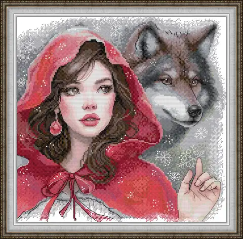 Joy Sunday Cross Stitch Kits The Girl and the Wolf Pattern Counted Printed Fabric Aida 14/11CT DIY Embroidery Set Art Crafts