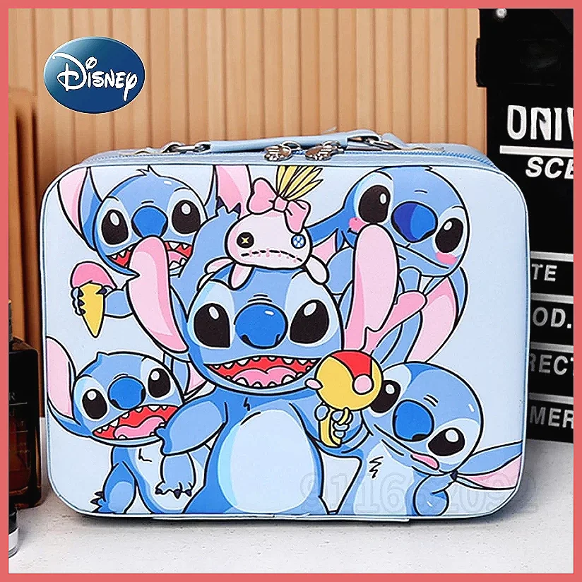 لحقيبة مكياج ديزني ستيتش، صندوق تخزين كبير محمول لتنظيم مستحضرات التجميل هدية للفتيات