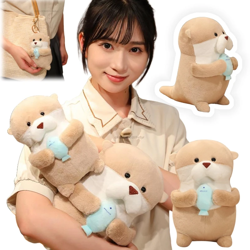 

Kawaii Otter with Ffish Dolls Backpack Bag Pendant Soft Pillow Cartoon Stuffed Plush Cute Home Decor Birthday Christmas Gifts