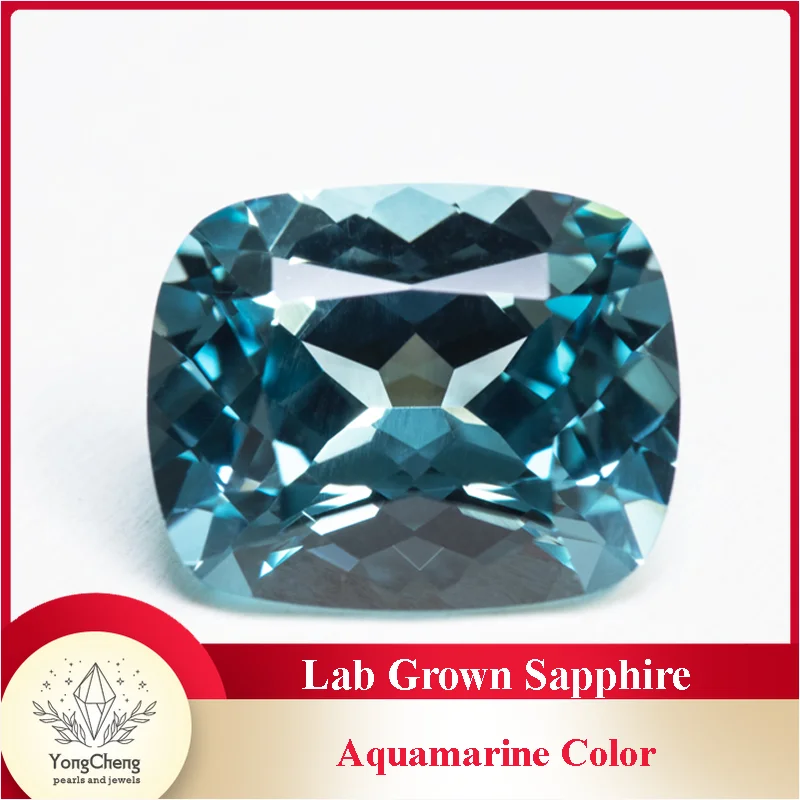 Lab Grown Sapphire Rectangular Cushion Shape Aquamarine Color VVS1 Charms DIY Jewelry Making Material Selectable AGL Certificate