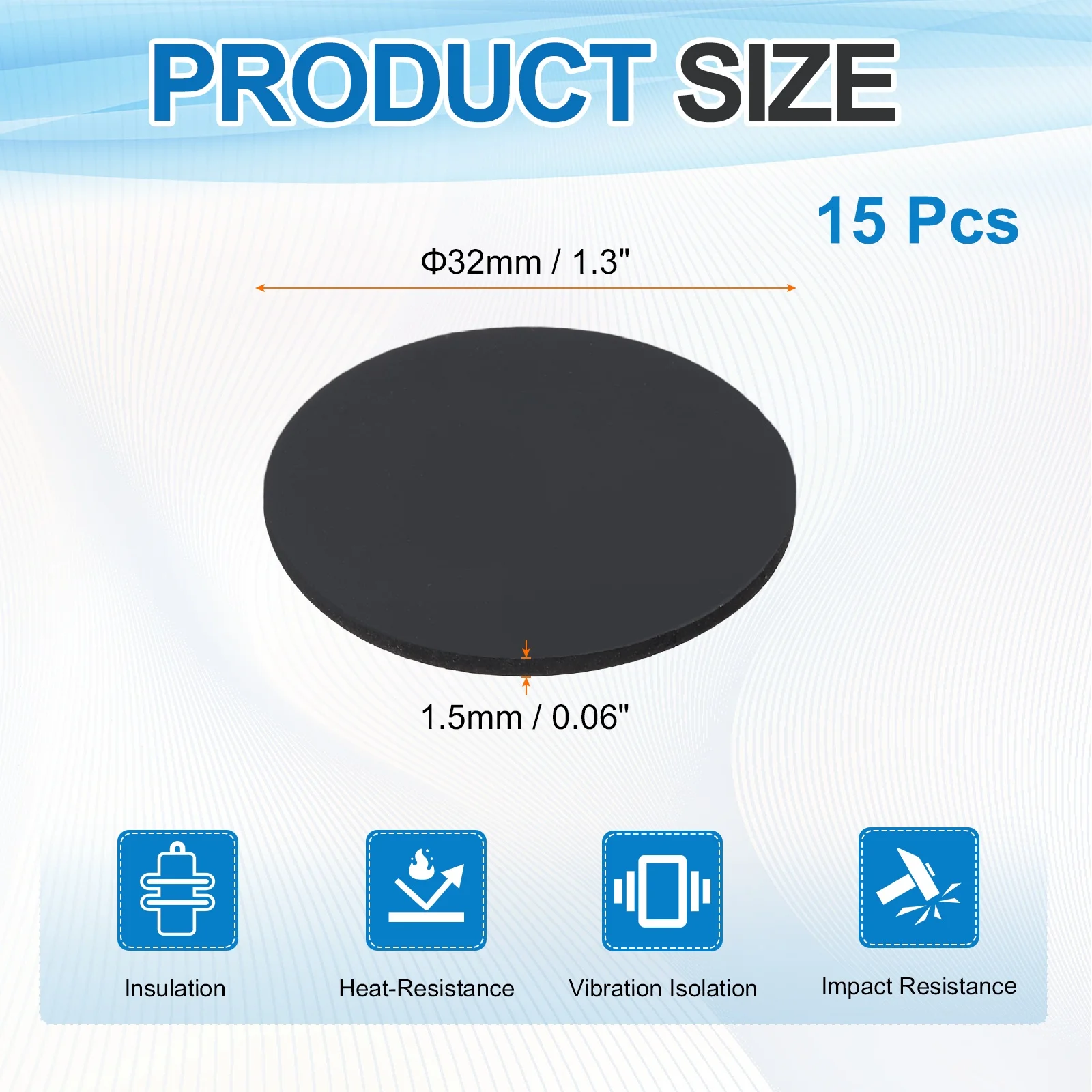 15Pcs Rubber Solid Discs Washers Anti Slip Bumper Pads Non-Adhesive Rubber Spacers Flat Round Gasket Pad for Furniture Appliance