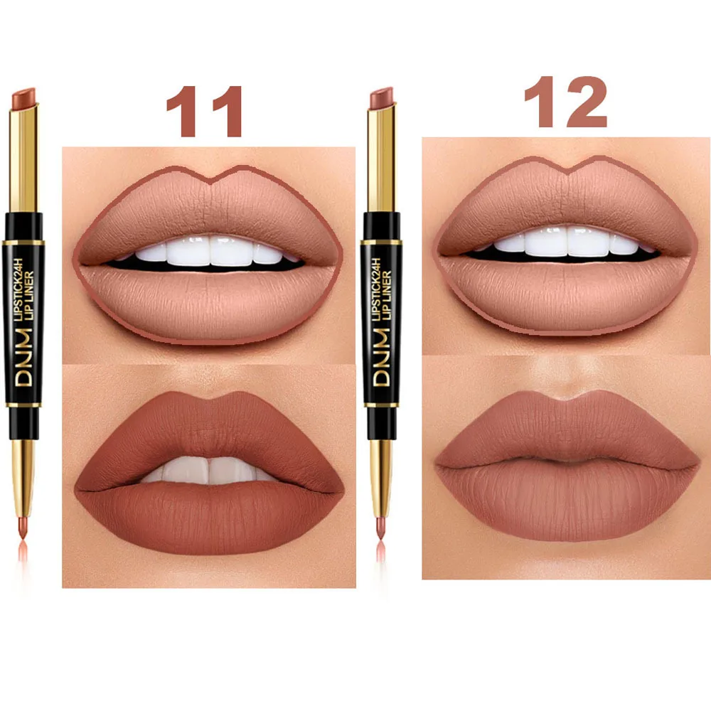 6PCS/SET Double Ended Matte Lipstick Makeup Long Lasting Waterproof Nude Lipsticks Lips Liner Pencil Woman Cosmetics Beauty Kit