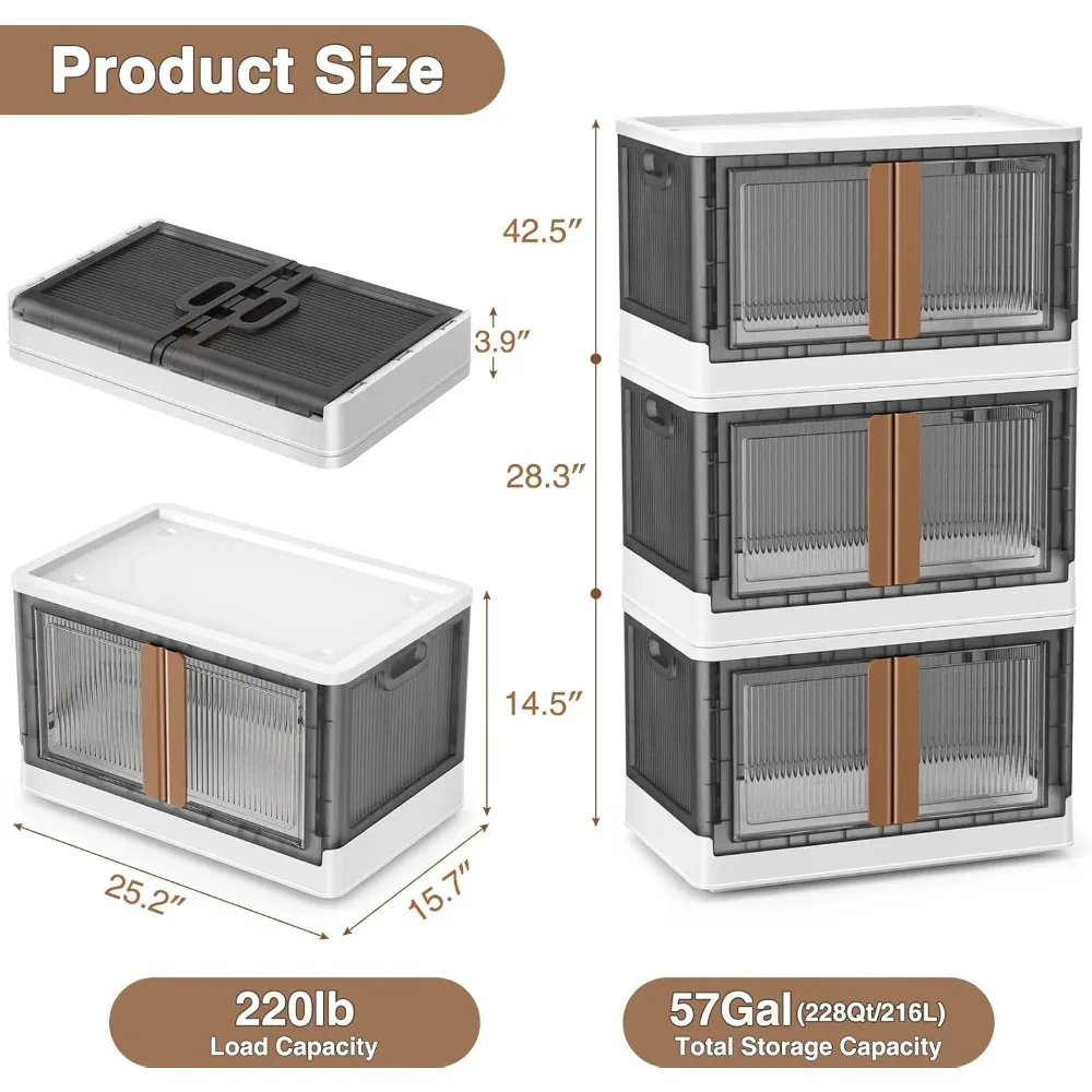 V6 Stackable Storage Bins with Lids, 19Gal Closet Organizers and Storage, Collapsible Plastic Storage Bins with Wheels