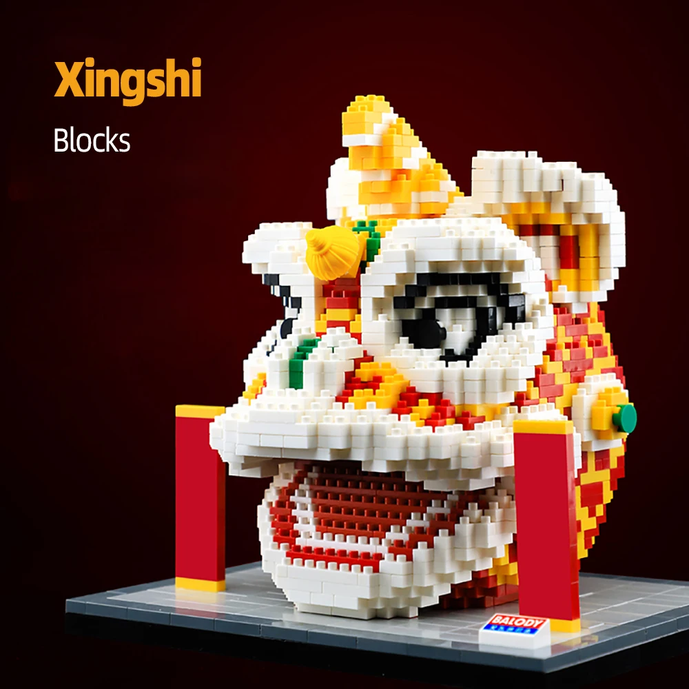 

Chinese Lion Dance Micro Building Blocks Traditional Folk Culture Mini Brick Model DIY Education Puzzle Assembly Toy Decor Gifts