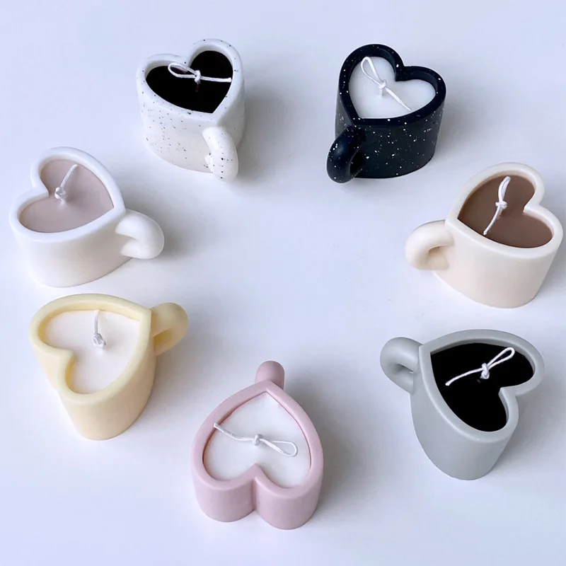 DIY Love Heart Mug Silicone Candle Mold Large Aromatic Gypsum Resin Soap Baking Mould Handmade Home Decor Valentine\'s Day Gifts