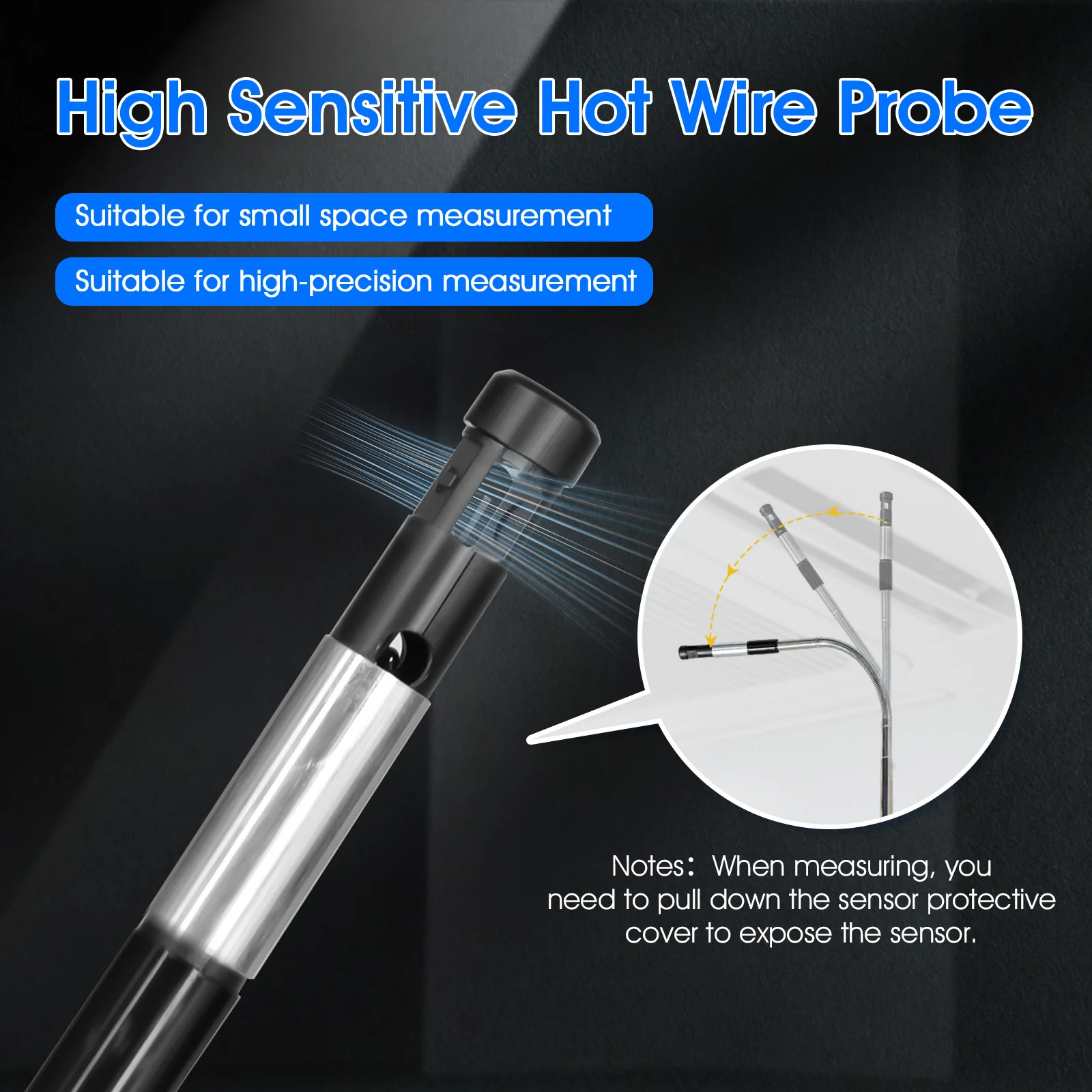 Digital Hot Wire Anemometer Wind Speed Meter 0.1-30m/s Air Flow Meter with Temp Gauge, CFM/CMM CMS, Max/Min Type-C LCD for HVAC