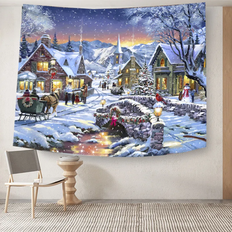 Christmas New Year Santa Snow Scene Tapestry Wall Hanging Gift Elk Bohemian Style Bed Curtain Dormitory Home Decor Tapestries