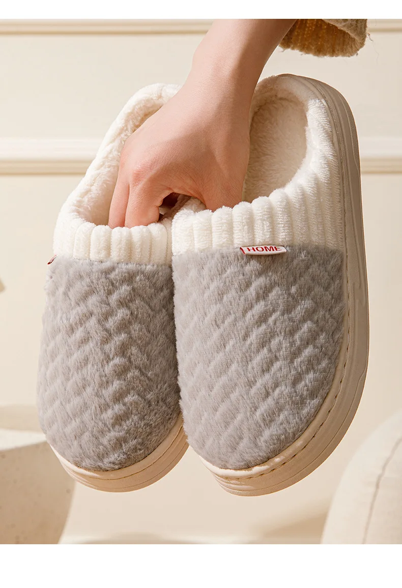 Kunstkaninchenfell-Hausschuhe für Damen und Herren – Plüsch-Winterhausschuhe mit dicker Sohle, Cloud Comfort Couple Slides für das Innenbereich – Detail 11