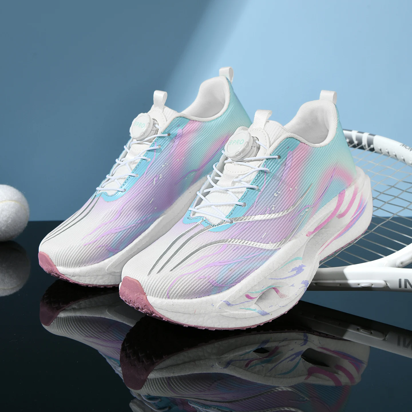 Unisex new rotating button running shoes hollow shock absorption popcorn rebound racing carbon board shoes cool mesh shoes