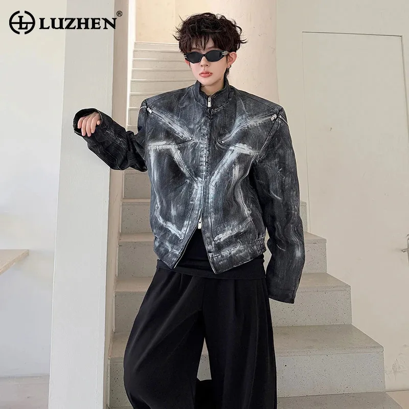 LUZHEN 2026 New Trendy Tie-dyed Paint Pattern Zipper Original Casual Jacket Men's Fashion Handsome Shoulder Pad Male Coat JY8704