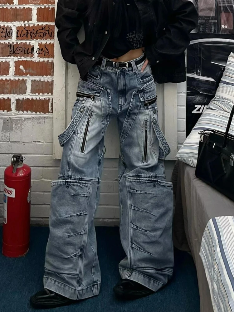 

Street Style Heavy Duty Deconstructed Patchwork Workwear Jeans Loose Slimming Long Trousers for Men And Women Casual High Wai...