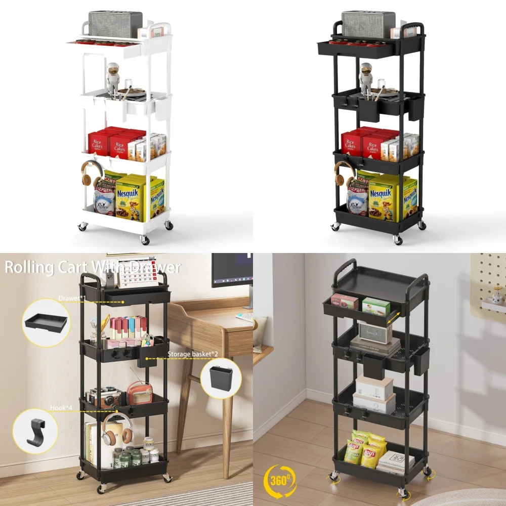 

storage holders4 Tier Rolling Cart Heavy Duty Mobile Storage Cart with Drawer Multifunctional Kitchen Organizer Utility Trolley