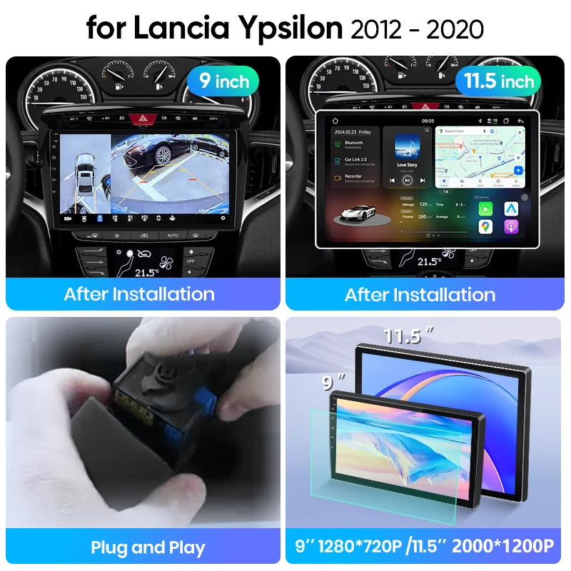 Radio para Auto Junsun con Android Auto para Lancia Ypsilon 2012 2013 2014 2015 2016 2017 2018-2020, Sistema Multimedia Inalámbrico Apple CarPlay, Pantalla Táctil IPS Inteligente, Reproductor de Video Estéreo, Autoradio 2 Din, Navegación, BT, GPS, 4G, WIFI, FM, AM, DSP, RDS, SWC