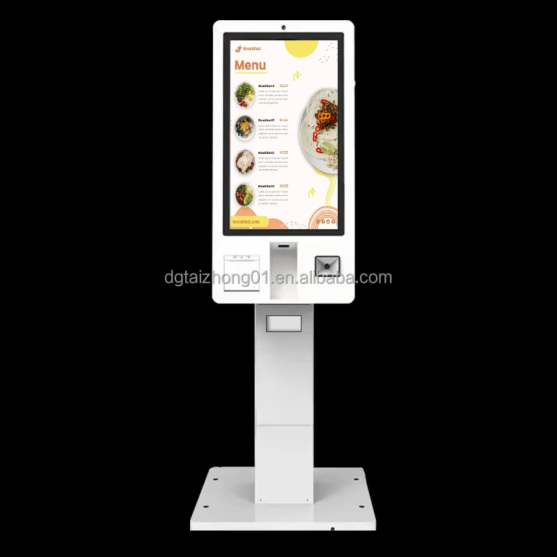 Unattended Restaurant Self-Service Payment Kiosk with Automatic Touch Screen QR Code Scanner  Functionality for Custom Apps