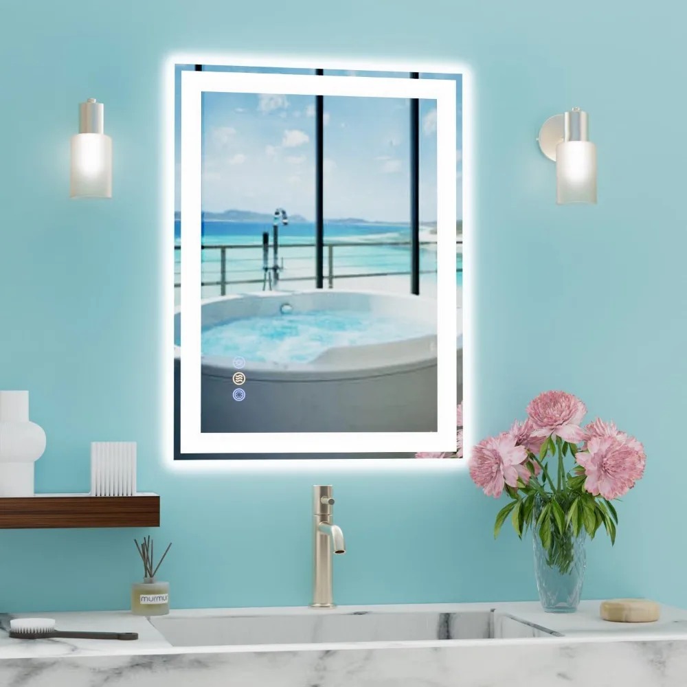 

20"x 28" LED Bathroom Mirror, 3 Colors Vanity Mirror with Lights, Front and Backlit Bathroom Mirror with Lights, LED Smart Mirro