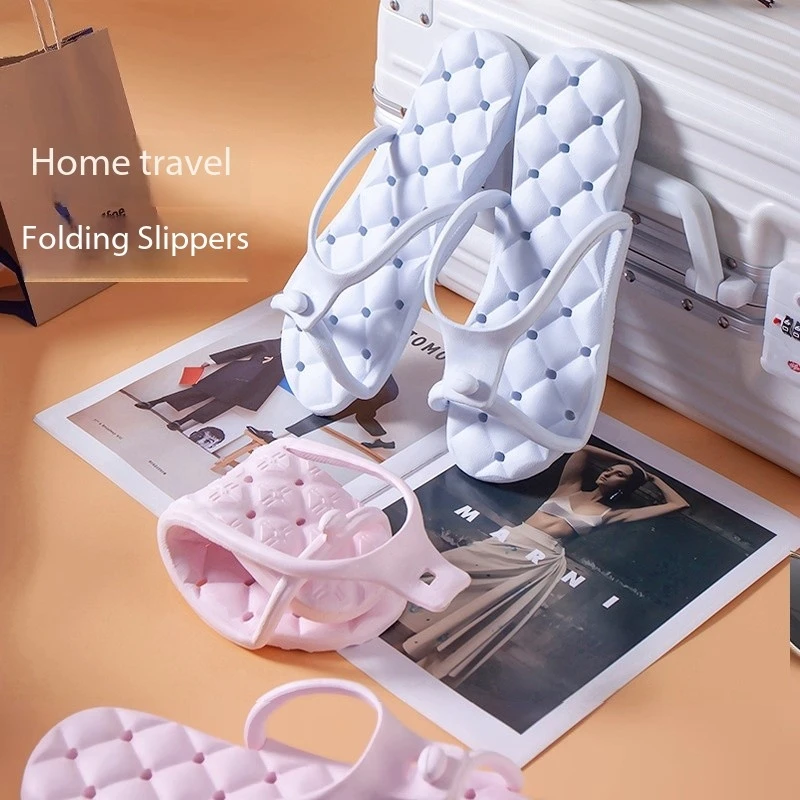 1Pair Solid Color Portable Folding Slippers for Men Women Lightweight Nonslip Flip-flops for Indoor Outdoor Beach Travel Trip