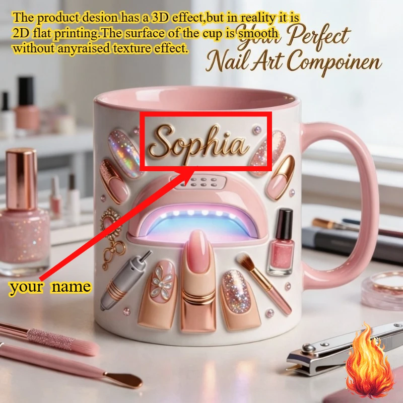 Personalized Nail Technician Mug Custom Name 2D Print Ceramic Coffee Cup Gift for Nail Artist