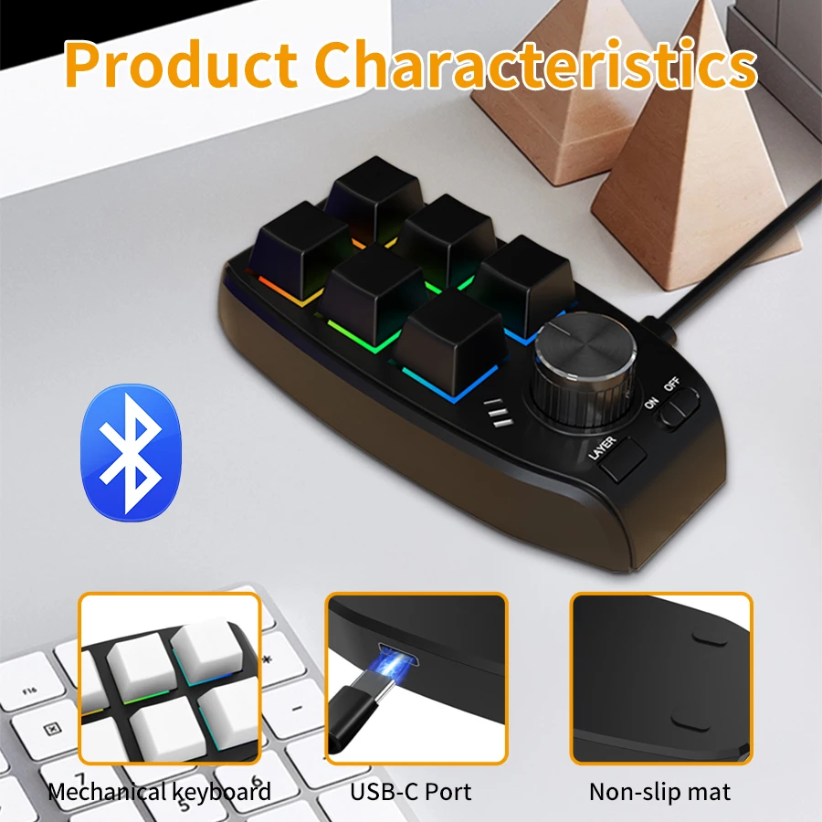 USB Macro Custom Mini Keyboard Bluetooth 6 Keys 1 Knob Programming DIY Mechanical Macropad Gaming Drawing Switch Hot-swap Keypad