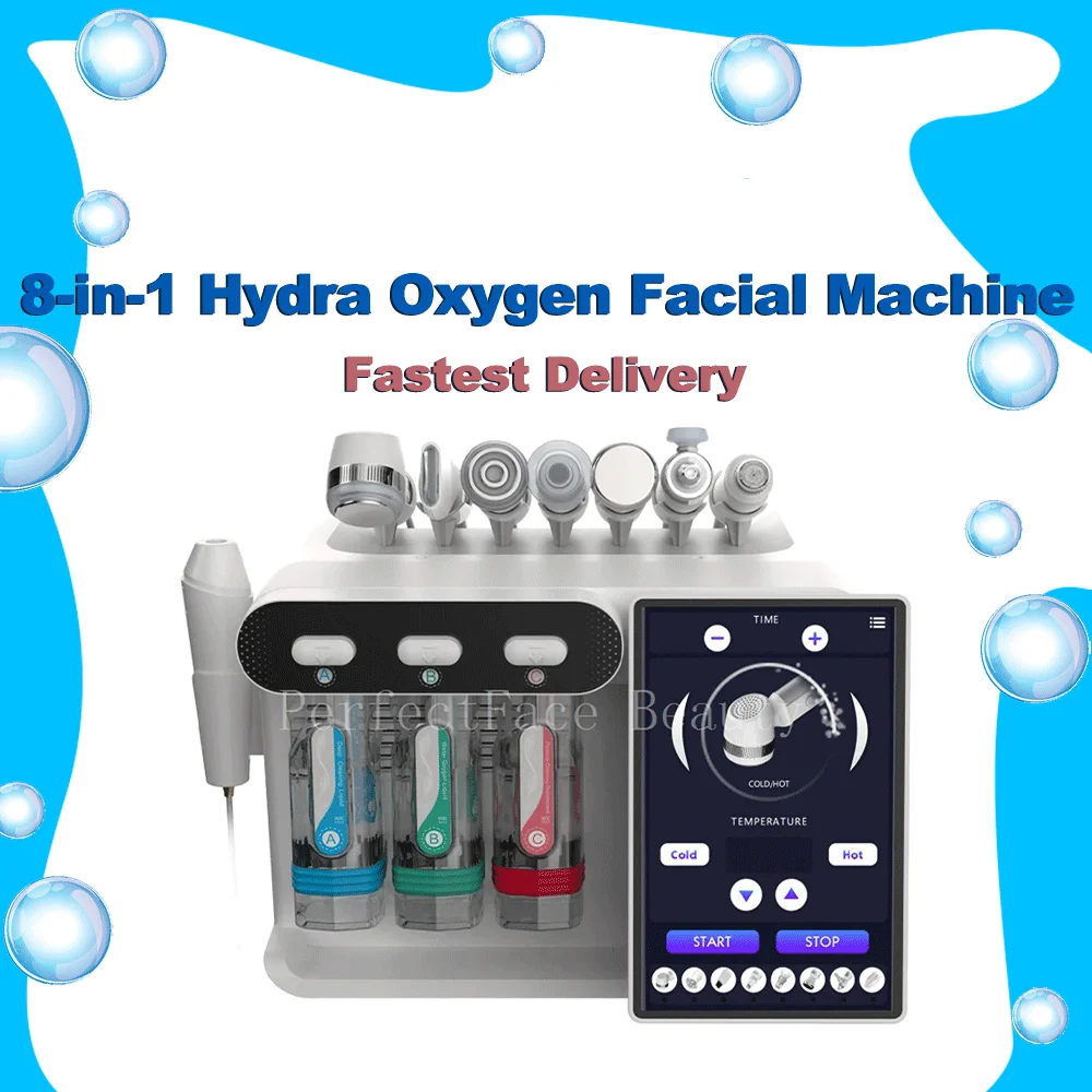 

8 in 1 Hydra Oxygen Facial Machine Aqua Peel Microdermabrasion Deep Clean & Skin Analysis Device Home Salon System
