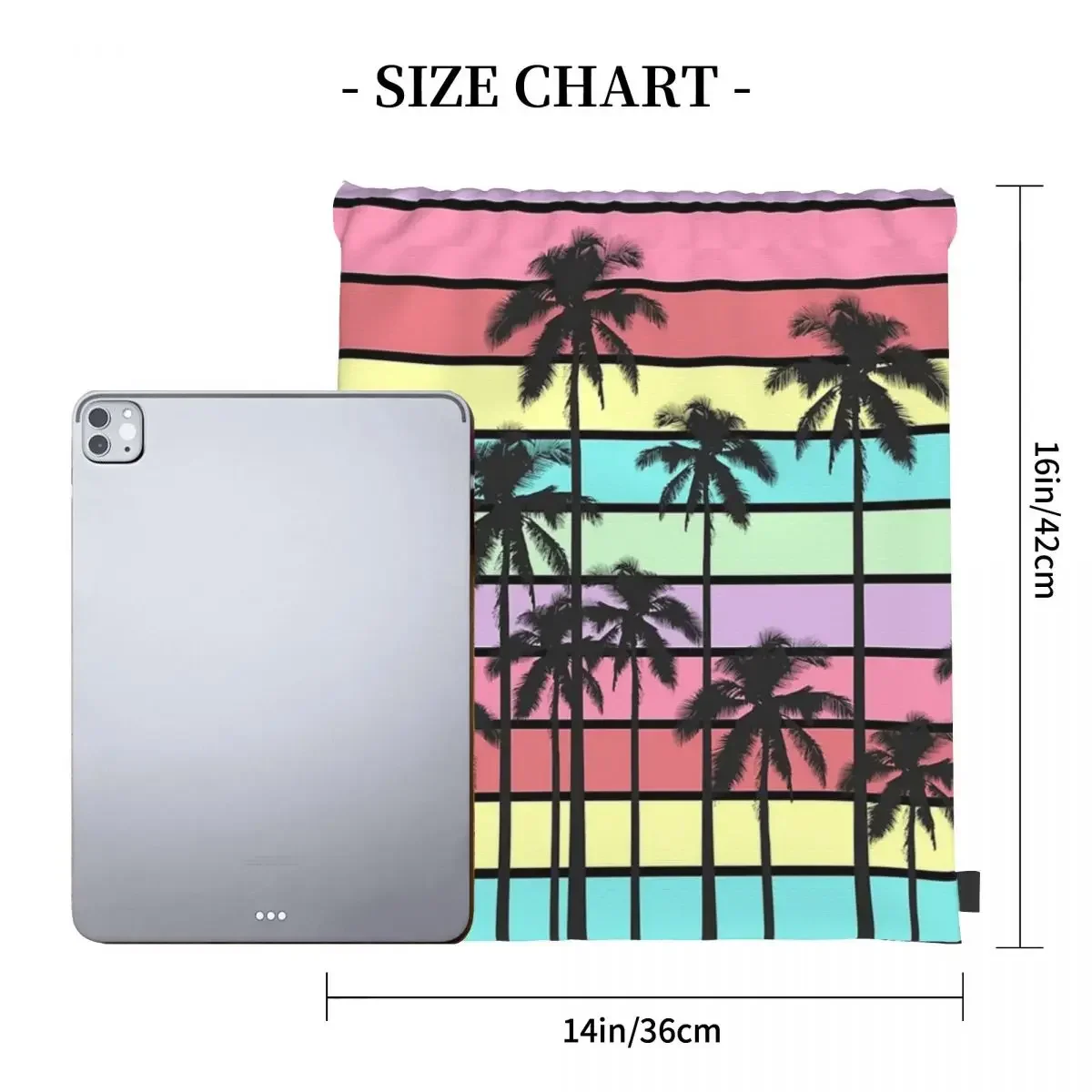 Colorful Summer Stripes With Tropical Palm Trees Backpacks Drawstring Bags Drawstring Bundle Pocket Sports Bag BookBag