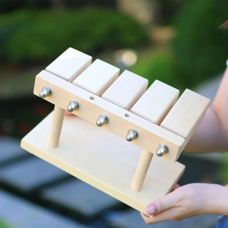 Musical Instruments Wooden Muyu Clapper 5 Tone Xylophone Percussion Instrument with Drumsticks Kids Educational