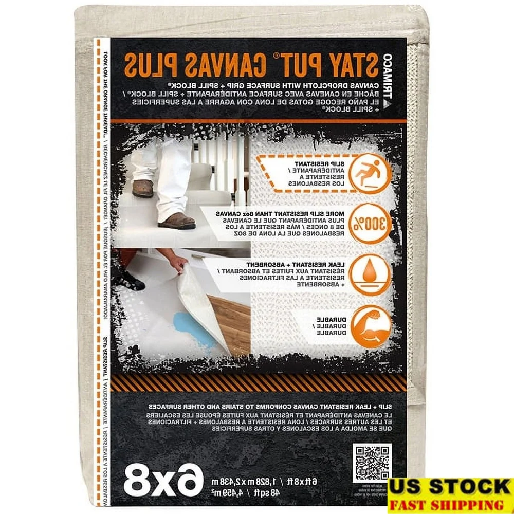 

Холщовая ткань 6 футов x 8 футов, ручка для защиты поверхности, проливной блок, нескользящая впитывающая краска, чистящие средства, многоразовые толстые