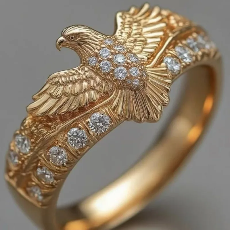 New European American Eagle Spread Wings Ring - Gold Animal Shape Versatile Fashion Jewelry Accessory For Men And Women