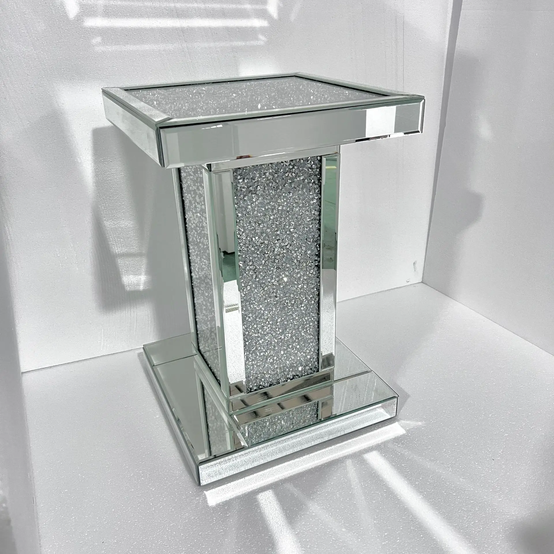 Hot Sale Light Luxury Mirror Corner Rhinestones Square Side Table Living Room Home Furniture Silver
